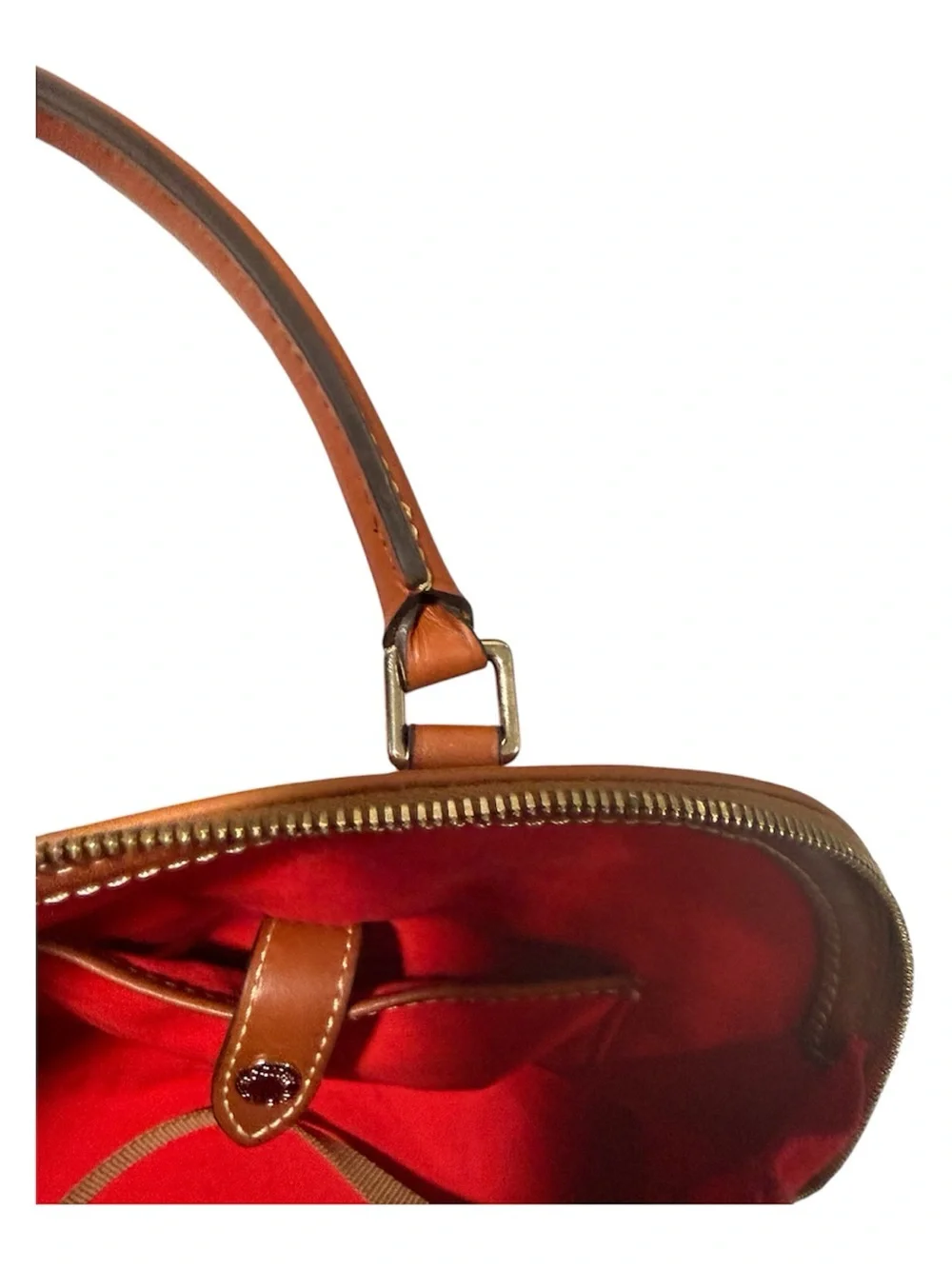 Dooney & Bourke Cognac Pebbled Leather Satchel with Crossbody Strap Dome Zip Zip